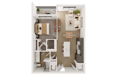 Floor plan for 1 bed, 1 bath, 750 sqft